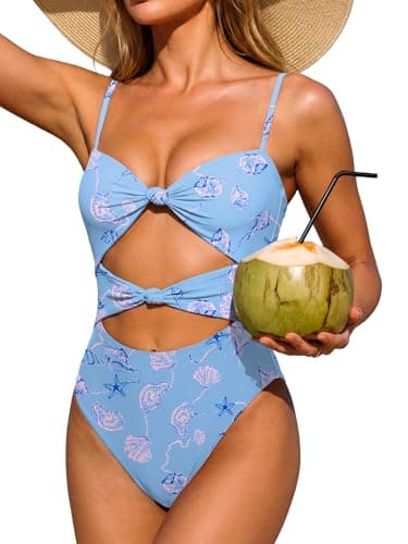ANRABESS Women One Piece Swimsuits Tummy Control Bathing Suit Twist Cutout Adjustable Straps Swimwear Beach Vacation Clothes Blue Print Medium - Image 1