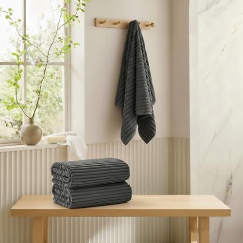 NALIVO Oversized Bath Sheets 40x80 Inches Extra Large Bath Towels for Adults Super Soft Quick Dry Highly Absobent Microfiber Shower Towels for Bathroom, Pool, Gym, Yoga Towel (Charcoal Gray, 2Piece) - Thumbnail 2