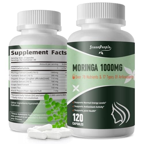 Moringa Capsules 1000mg with Turmeric, Green Tea & Ginger Extract - 7-in-1 Superfood Supplement for Energy, Immune Support & Joint Comfort - Vegan, Non-GMO Antioxidant Blend for Men & Women, 120 Ct - Thumbnail 2