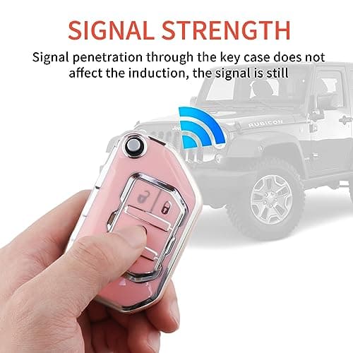 Pangpai Pink Key Fob Cover for Jeep, Soft TPU Key Case Protection with Bling Keychain Fit for 2018-2022 Jeep Gladiator Wrangler Sahara Rubicon - Thumbnail 5