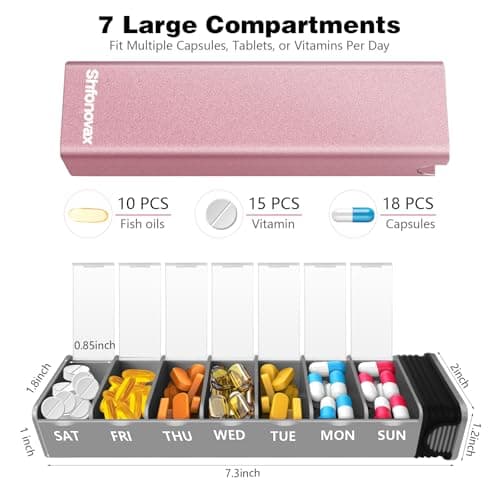 Weekly Metal Pill Organizer, Large Capacity 7 Day Travel Pill Organizer, Easy Open Secure Pill Box for Women, Adults & Seniors, Daily Pill Case (Pink) - Thumbnail 3