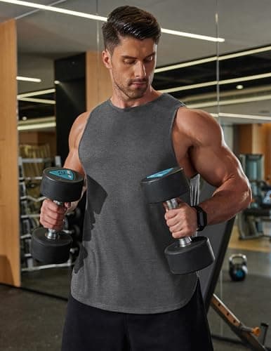 COOFANDY Cotton Tank Tops Men Cut Off Shirts for Men Workout Fitness Gym Tanks Sleeveless Shirt Lightweight Activewear Tops Dark Grey - Thumbnail 2