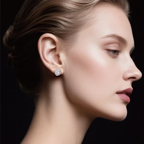 Ve Celestelle Moissanite Square Halo Stud Earrings 0.5-2CT D Color VVS1 Clarity Lab-Created 18K Gold Plated 925 Sterling Silver Hypoallergenic Earrings for Women Men Wedding Valentine’s Gift (White Gold, 2 carats-(1ct*2)-10mm) - Thumbnail 3