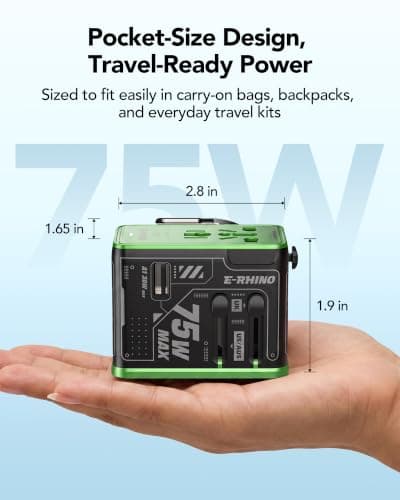 Mfish 75W Universal Travel Adapter with Retractable USB-C Cable, 3 USB-C & 1 USB-A, 1 AC Outlet, International Wall Charger for MacBook, iPhone, iPad, EU/UK/US/AUS, Type A/I/G/C, Black - Thumbnail 4