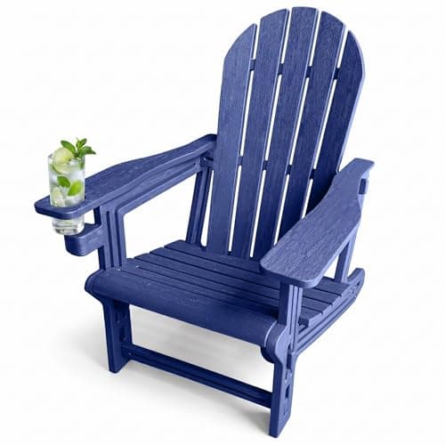Adirondack Chair with Cup Holder,Tool-Free Assembly,No Screws Needed,All-Weather HDPE Plastic Outdoor Patio Chair,Wood-Grain Slatted Look,Easy to Take Apart for Storage,Fire Pit Chairs（Navy blue） - Image 1