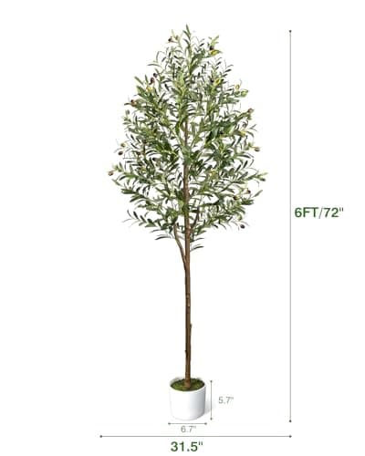 LuceAlberi 6FT Artificial Olive Tree - Indoor Tall Faux Olive Trees with Planter&Basket, Large Fake Olive Silk Tree Realistic Olive Plants with Branches and Fruits for Home Decor Office Living Room - Thumbnail 4