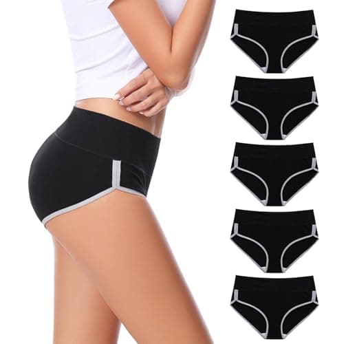 CAILECOTTON Womens Underwear Cotton Underwear for women High Waisted Full Coverage Brief Soft Stretch Breathable Everyday Hipster Ladies Pantie Comfy Briefs - Black 5 pack - Image 1
