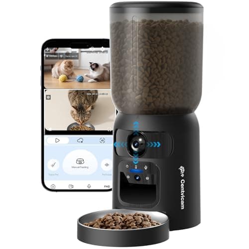 Centvicam Automatic Cat Feeder with Movable Camera: 5G WiFi Automatic Dog Feeder with Laser Pointer,Cat Food Dispenser with Night Vision for Multiple Pet, Detachable for Easy Clean -24 Cup -6L Storage - Image 1
