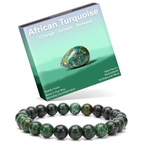 Risyfjew 8MM Handmade African Turquoise Natural Gemstone Stretch Elastic Bracelet,PE Film Anti-oxidation Packaging Natural Stone Crystal Healing Power Energy Gifts for Adult - Image 1