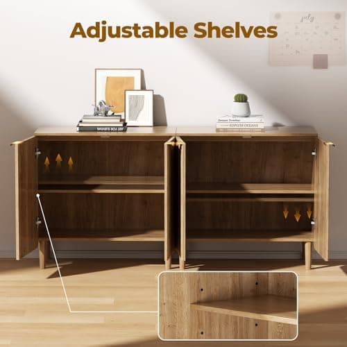 LOOMORA Sideboard Buffet Storage Cabinet - Wood Cabinets with Adjustable Shelves Fluted Doors, Anti-Tip Console Table for Kitchen Dining Living Room or Entryway Hallway, Easy Assembly, Natural - Thumbnail 3