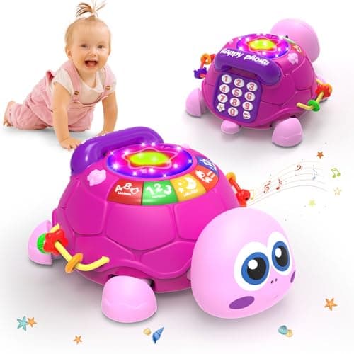 Hanayo Baby Musical Turtle Crawling Girl Toys for 6-18 Months，Infant Early Learning Educational Toy，Baby Girl Gift Essentials for Newborn 7 8 9 11+ Months 1-2 Year Old(Pink) - Image 1