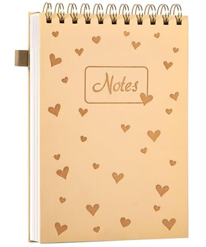 Yoment Top Spiral Notebook A5 Large Leather Hardcover Steno Pads, 240 Pages 100 GSM Cute Top Bound Spiral Notebooks College Ruled, Left Handed Spiral Notepads for Work, School, Home, Beige - Image 1