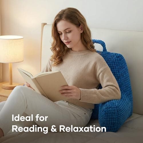 NOONTIDE Reading Pillow with Top Handle,Uniquely Designed Soft Fabric, Ergonomic Back Support for Bed,Cover Washable Sit up Pillow,Watching TV/Gaming/Relaxing(Blue) - Thumbnail 6