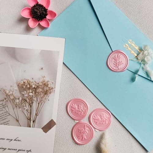 Pilloze 50Pcs Pink Self-Adhesive Wax Seal Stickers - Olive Branch Envelope Seal Stickers Perfect for Wedding Invitation, Envelopes, Wedding Invitation Accessories, Christmas Cards, Gift Wrapping - Thumbnail 4