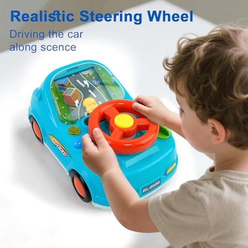DELUTIQUE Toys for 1 + Year Old Boy,Toddler Racing Car Steering Wheel Toy with Sound & Light,Car Toys for Toddlers 1-3,Gift for 1 2 3 Years Old Boys Girls (Blue) - Thumbnail 4