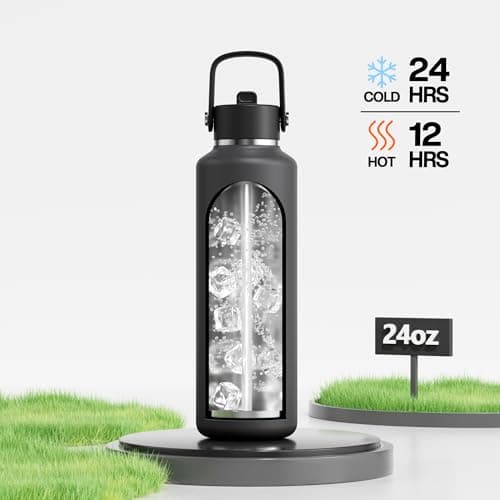 POWCAN 24 oz Slim Insulated Water Bottle: Leakproof, Lightweight, Top Handle, Stainless Steel Water Bottle with Straw for Sport, Gym, Fitness, Office, Home, Commute, Workouts, Boy, Men (Stone Gray) - Thumbnail 2