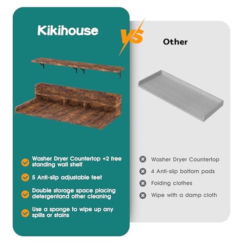 Washer Dryer Countertop, Laundry Countertop Over Washer And Dryer, Washer And Dryer Covers For The Top For Laundry Room Organization, Washer And Dryer Countertop Shelves (Oka Brown, 53.9*27.5*12) - Thumbnail 4