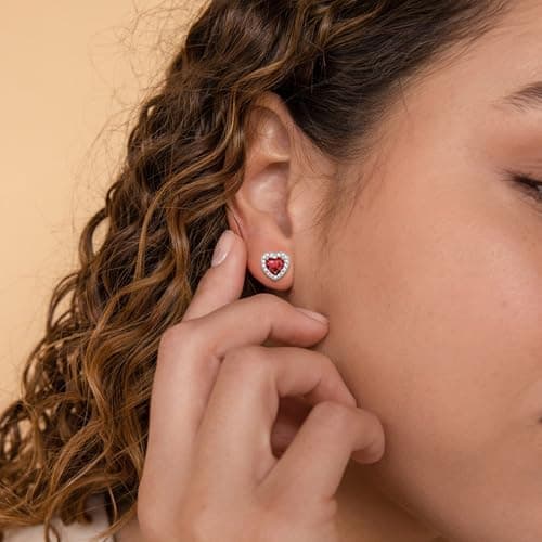 BAYLAY Ruby Earrings for Women, July Birthstone Earrings, S925 Sterling Silver Earrings, Red Heart Stud Earrings with Cubic Zirconia Birthday Jewelry, Silver Jewelry for Women, Womnes Birthday Gifts - Thumbnail 3