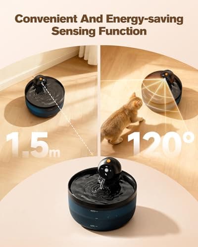 Cat Water Fountain Wireless Cordless: Cat Fountain for Drinking Battery Operated - 88oz/2.6L Black Pet Water Fountain Rechargeable - Quiet Cats Water Bowl Dispenser with Motion Sensor - Small Animals - Thumbnail 4