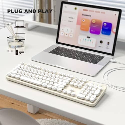 Atelus USB Wired Computer Keyboard - Retro Typewriter Keyboard - Full Size Keyboard with Number Pad for PC Laptop Desktop Windows (Creamy White) - Thumbnail 3