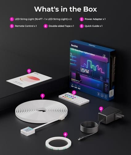 DeckTok 100FT Led Neon Rope Lights Strip - Flexible Led Control with App/Remote Rope Lights Multiple Modes RGB IP65 Waterproof Outdoor Neon Music Sync Gaming Strip for Christmas Outdoor Decorations - Thumbnail 5