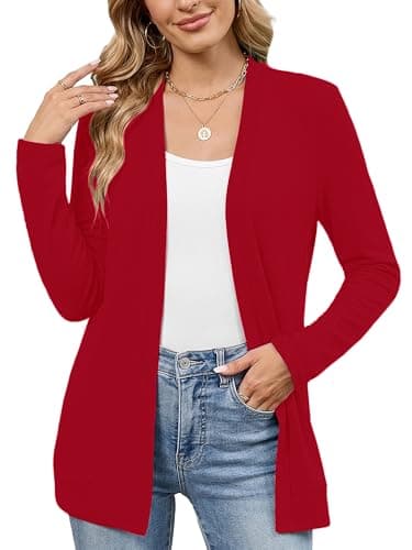 Heymoments Sweaters for Women Lightweight Cardigan Christmas Red Medium Open Front Long Sleeve Loose V Neck Ladies Summer Shrugs Causal Girls Bolero Soft Spring Fall Winter Tops Knitted Coat - Image 1