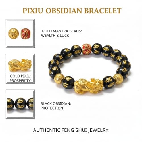 JZJZTXT Black Obsidian Pi Xiu Guardian Bracelet - Spiritual Intention Practice Set for Men Women - 12MM Tiger Eye Hematite Beaded Guardian with Daily Wish Pouch & Focus Sticker - Thumbnail 2