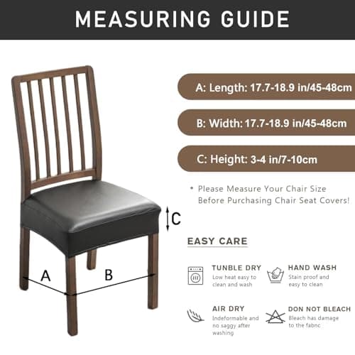 NILUOH Waterproof Seat Covers for Dining Room Chairs Set of 4, Pu Leather Chair Seat Slipcovers Dining Chair Cover Removable Washable Chair Protctor Cover, Rear Covers (PU-Coffee) - Thumbnail 6