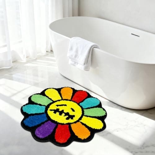 Shovagy Trippy Happy Face Rug Cool Rugs Tufted Quick Dry Bath Mats for Bathroom Non Slip Bath Mat Water Absorbent 3.3FT Rainbow Bathroom Rugs Halloween Gothic Ghost Skull Horror Decor Carpet - Thumbnail 6
