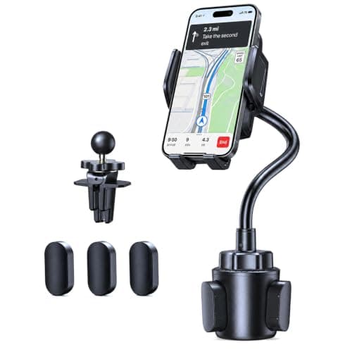 TECKNET Cup Phone Holder for Car - Adjustable Gooseneck Cup Holder Phone Holders with Air Vent Holders & Expandable Base, Cupholder Phones Mount for iPhone 17/16 Pro Max and All Cell Phones, Car Model - Image 1