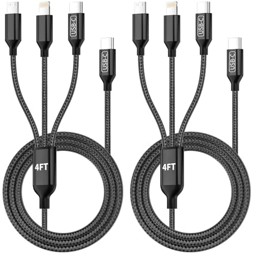 Travel Vacation Essentials USB C Multi Charging Cable, 2Pack 4FT Nylon 3-in-1 Charging Cord for Multiple Devices with Type C/Micro/IP Port, Universal Charger Cable for Cell Phone, Galaxy 25, iPad - Image 1