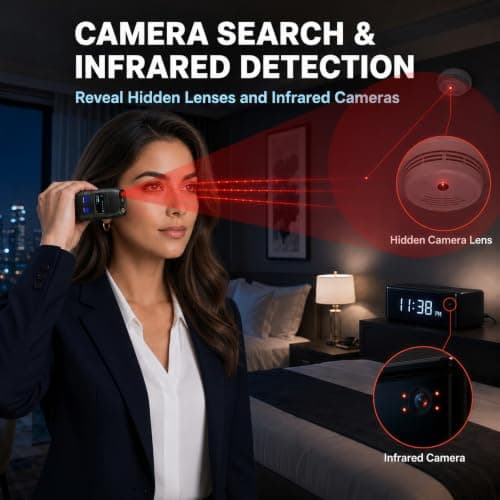 CHIRSMIP Hidden Camera Detector, Compact Camera Finder, RF Bug Detector, Magnetic Tracker Finder, Portable Bug Sweeper for Listening Devices, Hotels, Vehicles, Offices, Fitting Rooms and Travel - Thumbnail 5