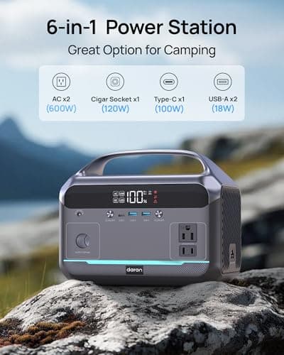 Solar Generator with Panel Included, Portable Power Station 600W with 80W Solar Panel, 288Wh LiFePO4 Battery with AC DC Outlets, Power Bank 2hrs Fast Charging, 7-Port Design for Emergency, Hurricane - Thumbnail 3
