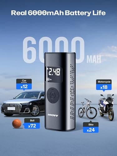 INNOVV P1 Portable Aluminum Tire Inflator 150PSI - 3X Faster Cordless Air Compressor with Auto-Shutoff, Electric Car Air Pump & Tire Pressure Gauge for Car, Motorcycle, Bike, Ball - Thumbnail 4