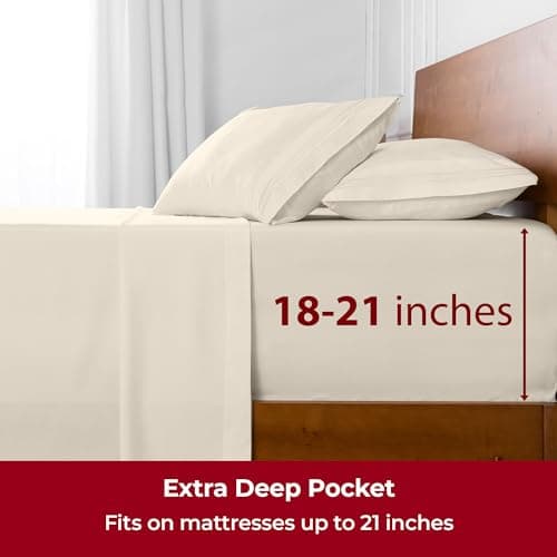 Mellanni Extra Deep California King Sheets - 4 PC Iconic Collection Bedding - Luxury, Ultra Soft, Cooling Bed Sheets - Wrinkle, Fade, Stain Resistant (Cal King, Golden Ivory) - Thumbnail 6