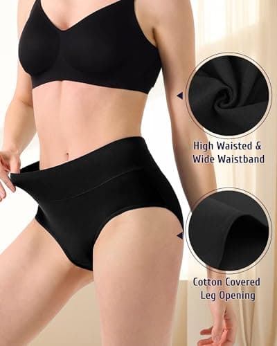 Anyball Women's Cotton Underwear High Waisted Briefs Full Coverage Soft Breathable Panties 5 Pack - Thumbnail 4
