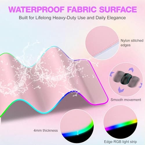 TARKARI Magnetic Wireless Charging RGB Mouse Pad, Large Gaming Desk Mat, 31.5"x11.8" Waterproof Mousepad, Ultra-Smooth Surface, Non-Slip Rubber Base, Desk Pad for Keyboard Laptop - Thumbnail 6