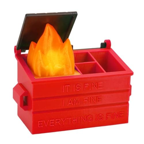 HOMQYTE Dumpster Pencil Holder with Flame Light and Charging Port Dumpster Pen Holder Desk Accessories for Office Christmas Decor (Red, 1P) - Image 1