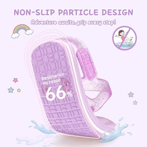 Toddler Flip Flops Girls Sandals Boys Kids Flip-flops Adjustable Back Strap Non Slip Sole Lightweight Cute Jelly Princess Sandal Girl Swim Pool Outdoor Summer Beach Purple Rainbow Little Kid Size 12 - Thumbnail 6