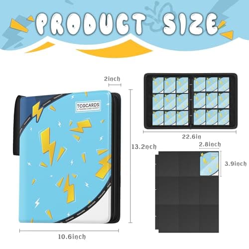 Trading Card Binder 9 Pocket,Card Binder 900 Pockets,Card Book Holder Cards with 50 Removable Sleeves,3-Ring Zip Design MTG/TCG/Sport Collectible Trading Card Albums Gifts for Boys and Girls (Blue) - Thumbnail 2