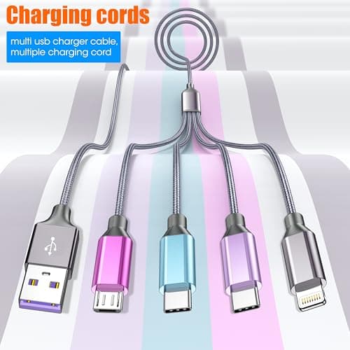 HYXing Multi Charging Cable 4ft 2Pack, 4 in 1 Charging Cable Nylon Braided Lightning iPhone Charger,Universal Charger Phone Cord with Type-C,Micro USB,IP Port for iPhone17-5/Android -Multicolor - Thumbnail 5