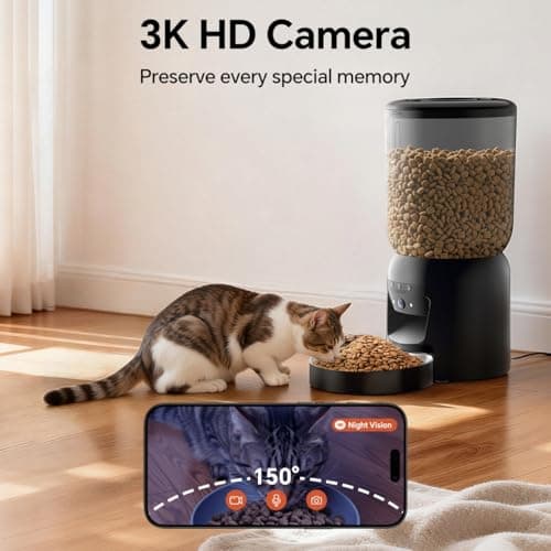 Centvicam Automatic Cat Feeder with 2K HD Camera: 5G WiFi Automatic Dog Feeder with Night Vision, Auto Cat Food Dispenser with 6L Large Food Storage for Multiple Pet, Detachable for Easy Clean -24 Cup - Thumbnail 2