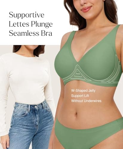 Wireless Push Up Bra Womens Bras Full Support Comfy Seamless Bralettes No Underwire Tshirt Comfortable Deep V Bra Green - Thumbnail 2