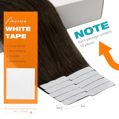 Sunny Hair Human Hair Tape in Extensions Dark Brown Tape in Hair Extensions Human Hair 16 inch Hair Extensions Real Human Hair Tape in Can be Reused 10Pcs 25g - Thumbnail 3