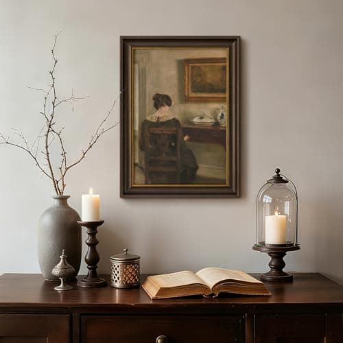 DAJONART Vintage Gold Framed Book Wall Art for Library Wall Decor,Woman Reading at Desk Prints Oil Painting Books Posters for Livingroom, Bedroom, 8x12 Vintage Portrait,Gift for Book Lovers - Thumbnail 5