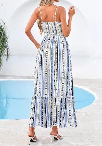 BTFBM Summer Dresses for Women 2026 Sundresses Sleeveless Spaghetti Strap Boho Beach Vacation Outfits Spring Maxi Dress(Print Blue Apricot, XX-Large) - Thumbnail 3