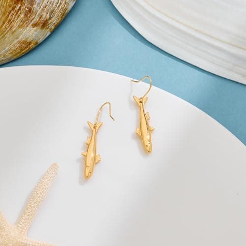 MIJENITI Gold Fish Drop Earrings for Women-Summer Gold Shark Drop Earrings Beach Vacation Jewelry for Her - Thumbnail 4