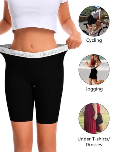 CleainKorte Womens Boy Shorts Underwear Cotton Anti Chafing Boxers Briefs High Waisted Boyshorts Panties Strech 3 Pack Black M - Thumbnail 4