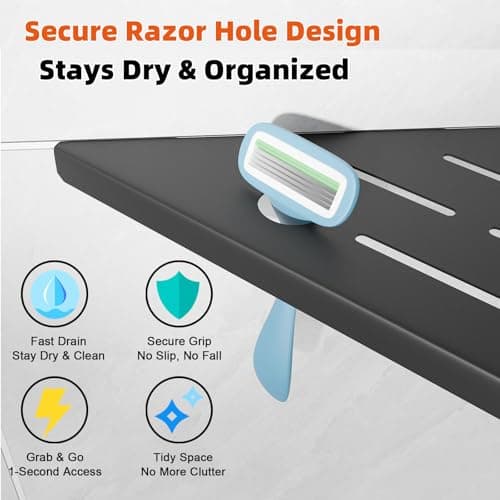 HBXS Corner Shower Shelves with Razor Hole, Modern Sturdy Shower Shelves Corner, 10" 304 Stainless Steel Shower Organizers Corner Shelf for Tile Wall, No Drilling Grout Mount Bathroom Shelf - Thumbnail 3