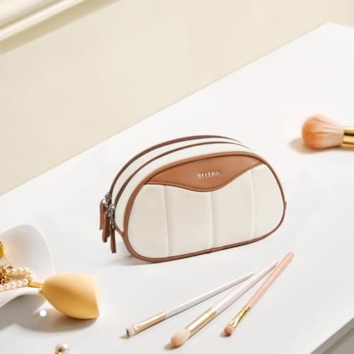 Telena Medium Makeup Bag, Travel Make Up Bag for Women, Vegan Leather Cosmetic Bag for Travel Essentials - Thumbnail 6